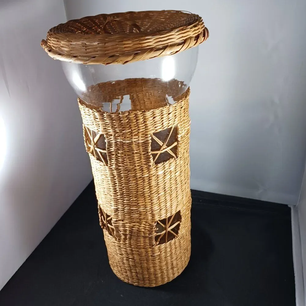 Vintage BOHO Glass Wicker Spaghetti/ Candy Storage